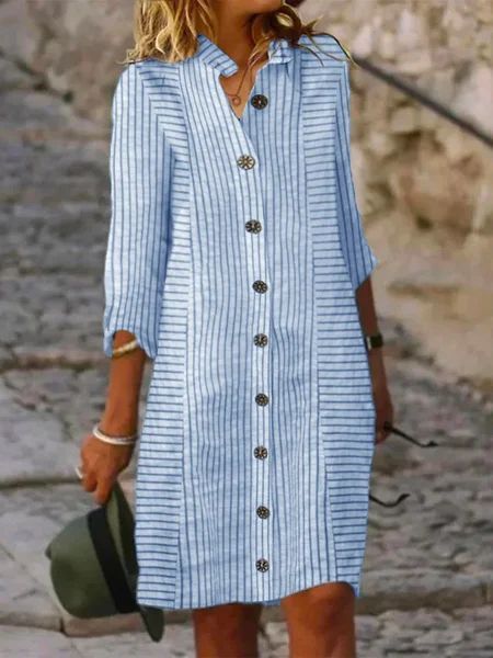 Fashion Button Casual Loose Shirt Dress