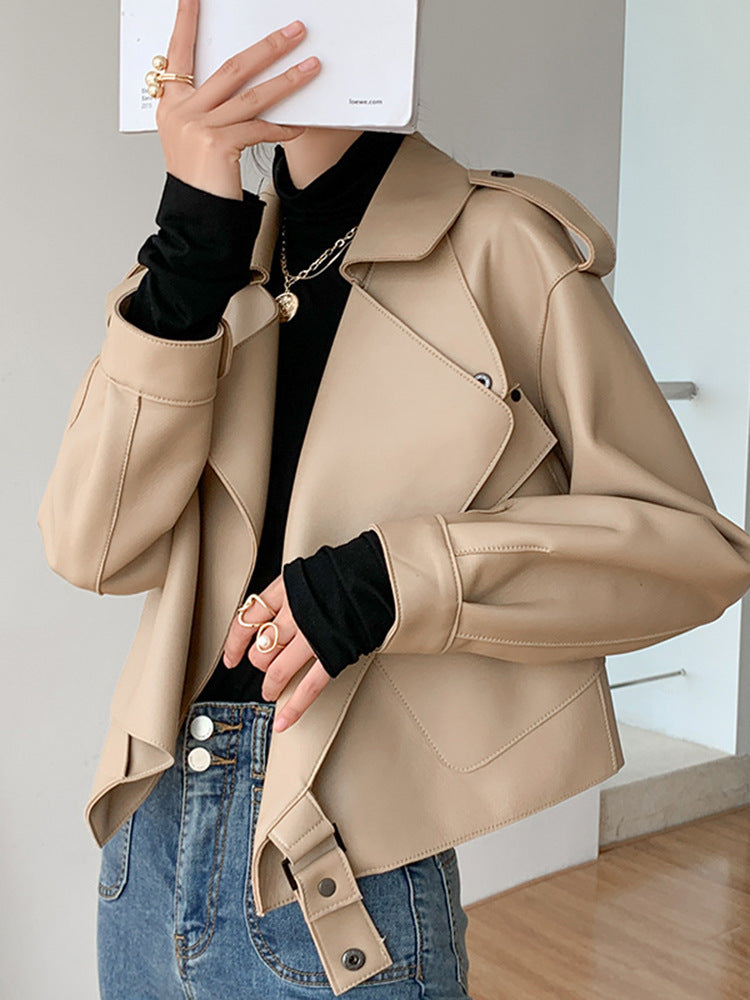 Veste en cuir véritable pour femme, manteau court ample en peau de mouton