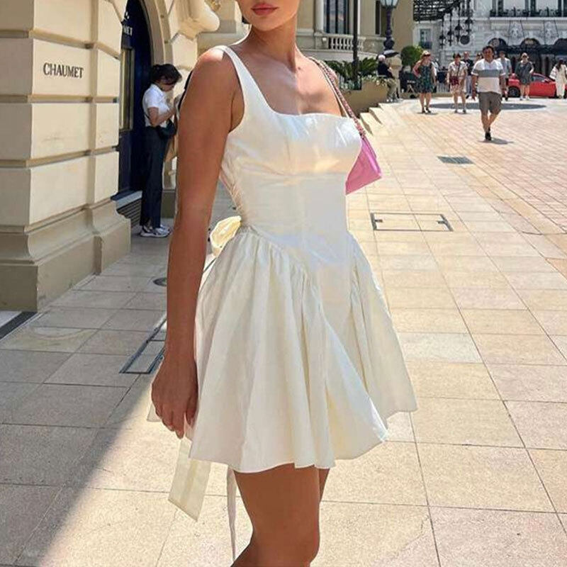 White Backless Bow Mini Dress