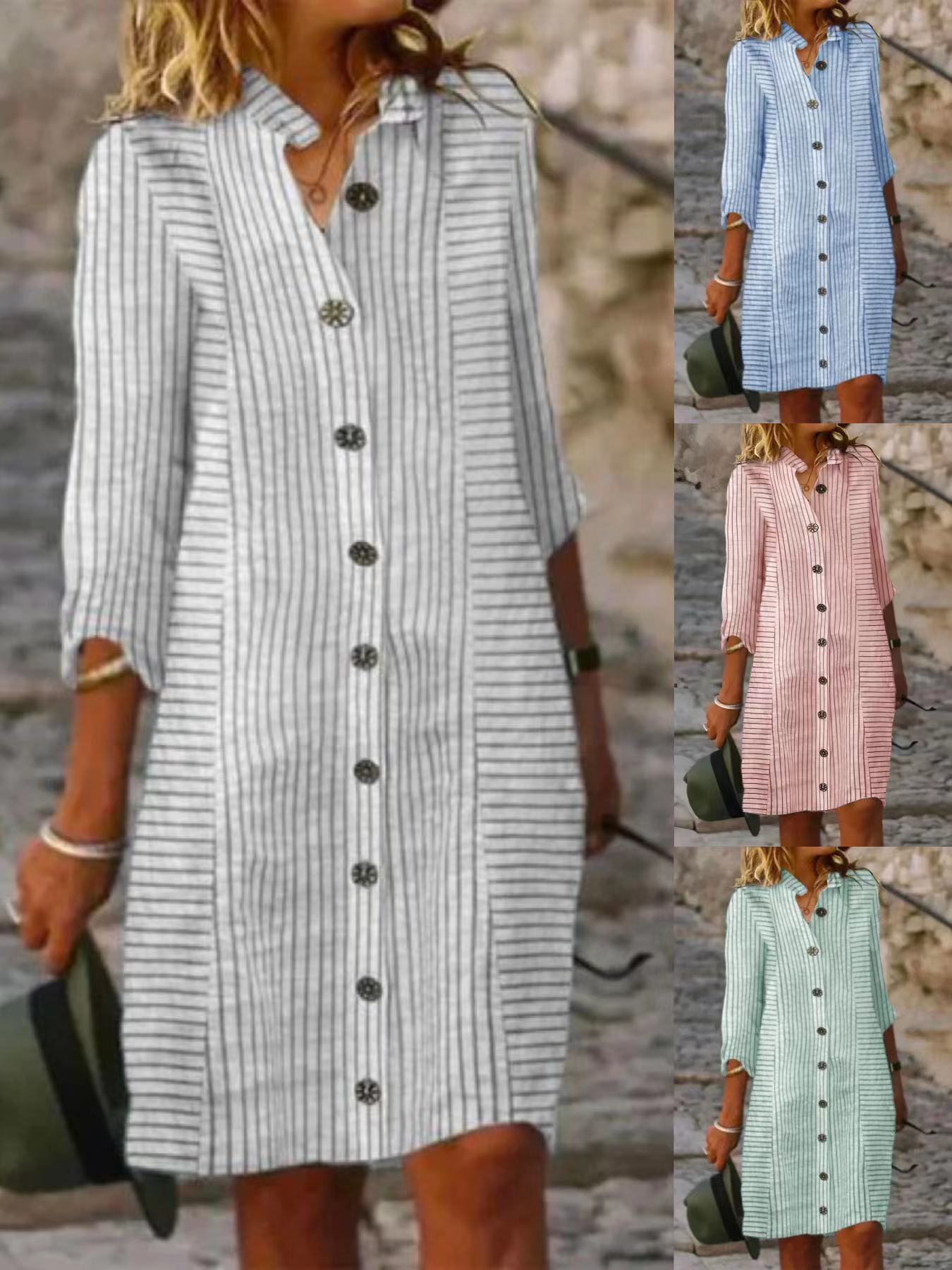 Fashion Button Casual Loose Shirt Dress