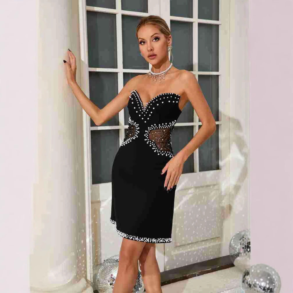 Robe tube sexy à découpes et perles à bulles