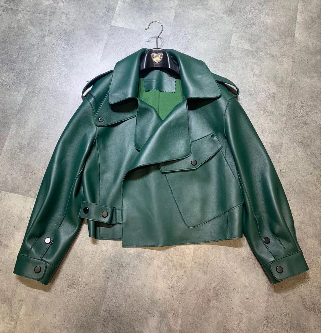 Veste en cuir véritable pour femme, manteau court ample en peau de mouton
