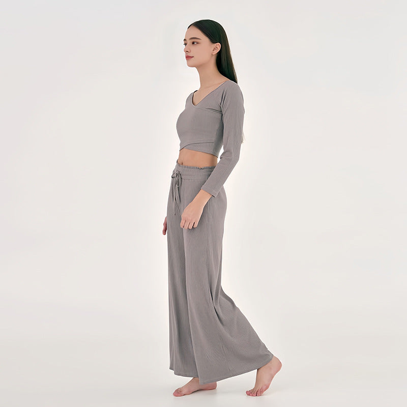 Cross V-neck Off-the-shoulder Top Baggy Pants Mouth Yoga Suit