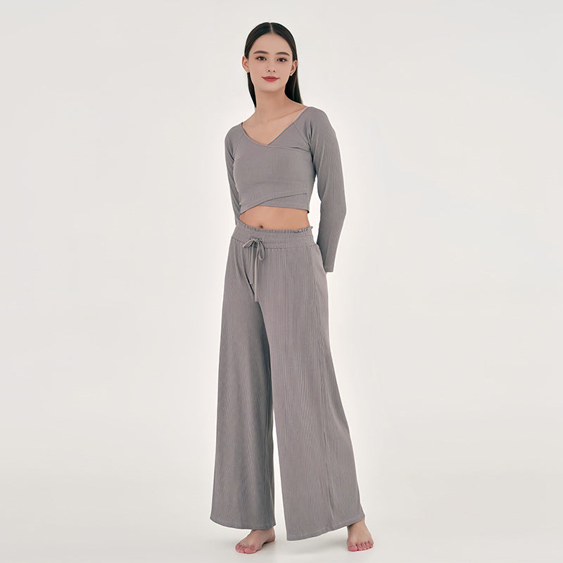 Cross V-neck Off-the-shoulder Top Baggy Pants Mouth Yoga Suit