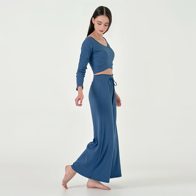 Cross V-neck Off-the-shoulder Top Baggy Pants Mouth Yoga Suit