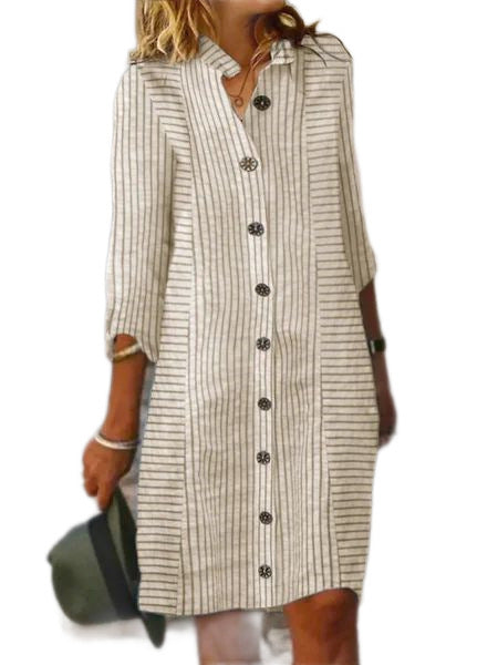 Fashion Button Casual Loose Shirt Dress