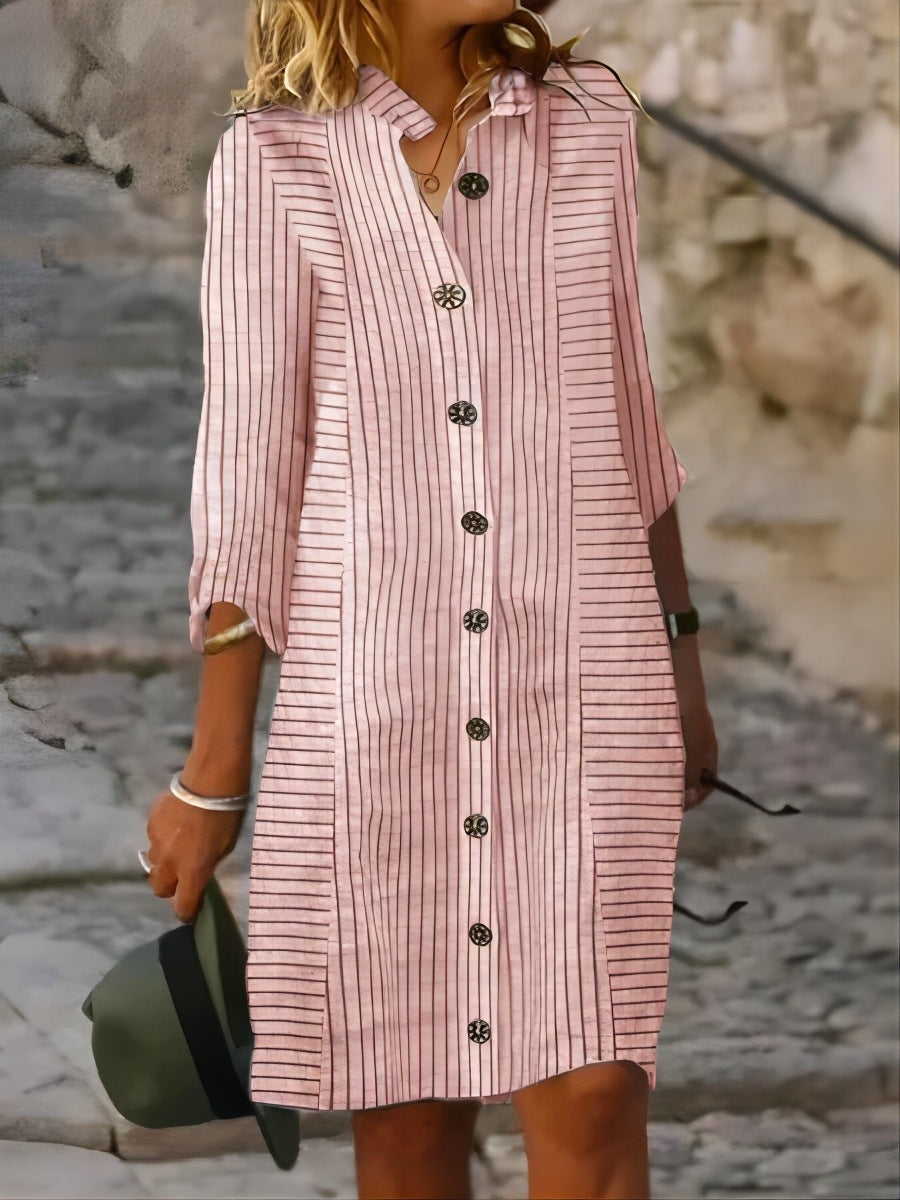 Fashion Button Casual Loose Shirt Dress
