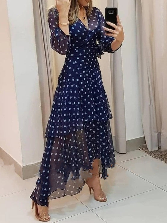 An Exquisite Blue Printed Women's Fashionable Dress