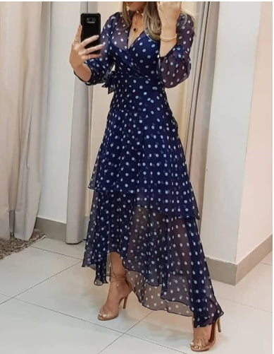 An Exquisite Blue Printed Women's Fashionable Dress