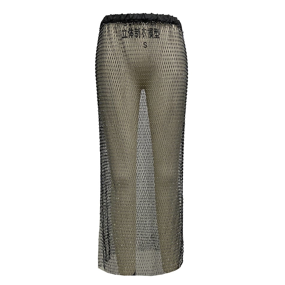 Women's Fashion Fishnet Hollow Rhinestone Mid-length Half Skirt