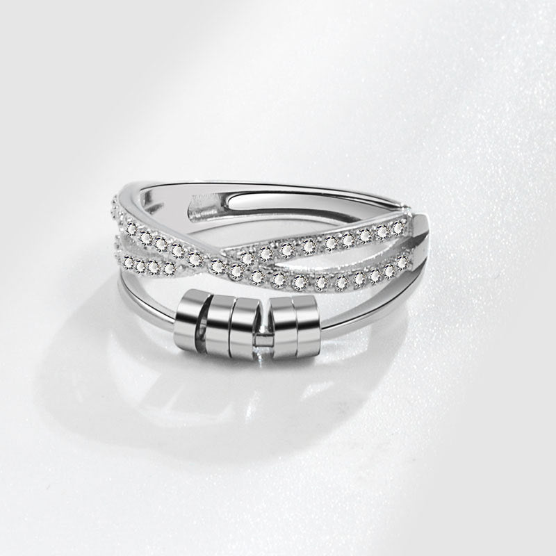 Simple Geometric Diamond S925 Sterling Silver Rotatable Ring Women