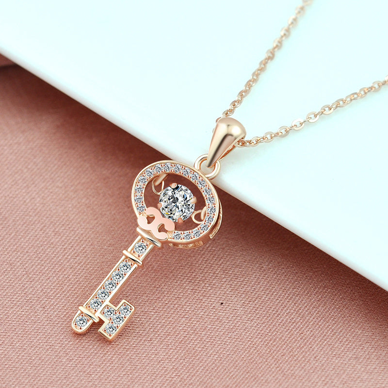 Rose Gold Plated Gold Key Smart Heartbeat Necklace