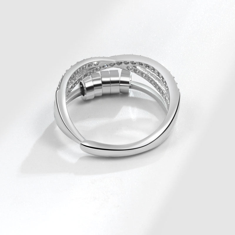 Simple Geometric Diamond S925 Sterling Silver Rotatable Ring Women