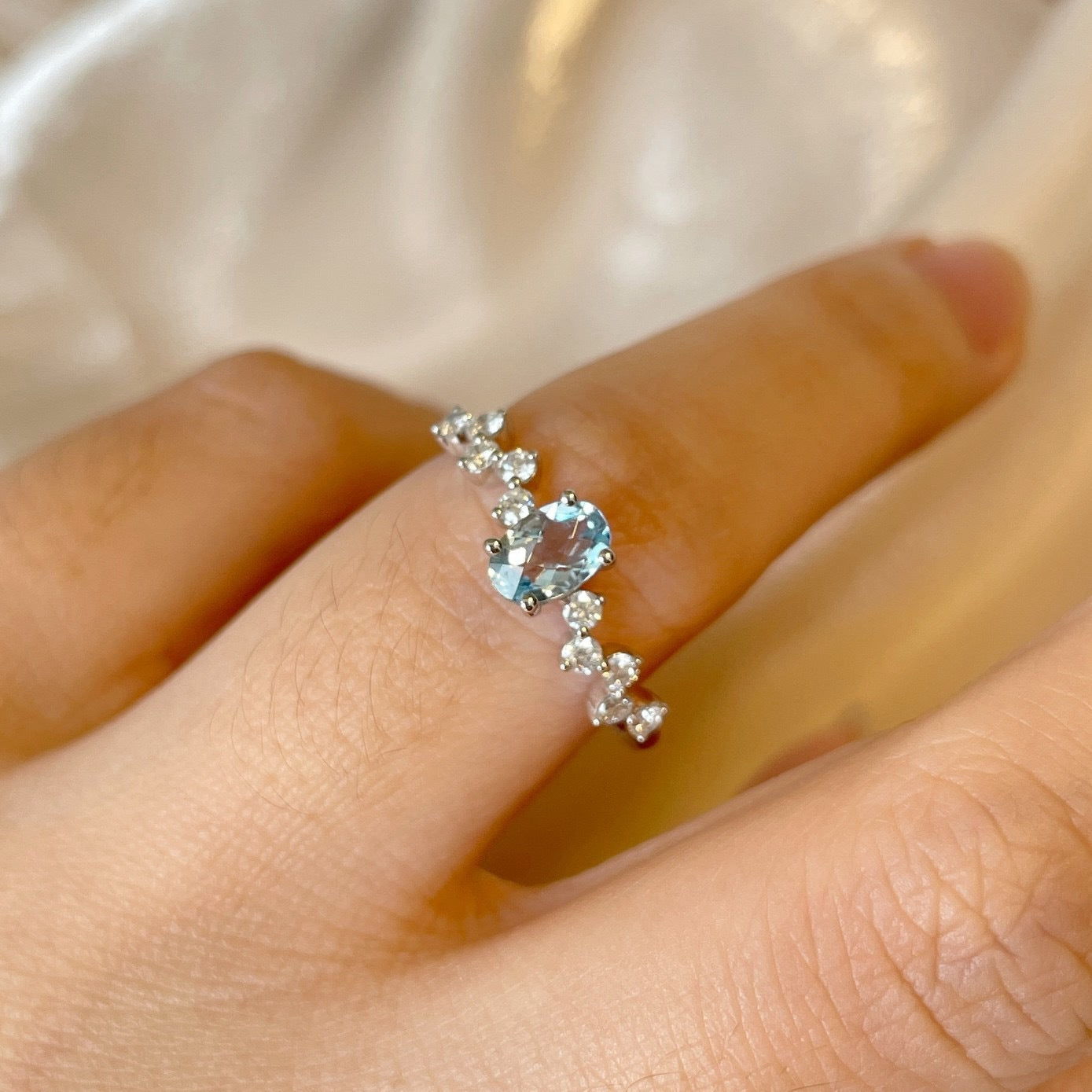 Women's Fashion Aquamarine Diamond Ring