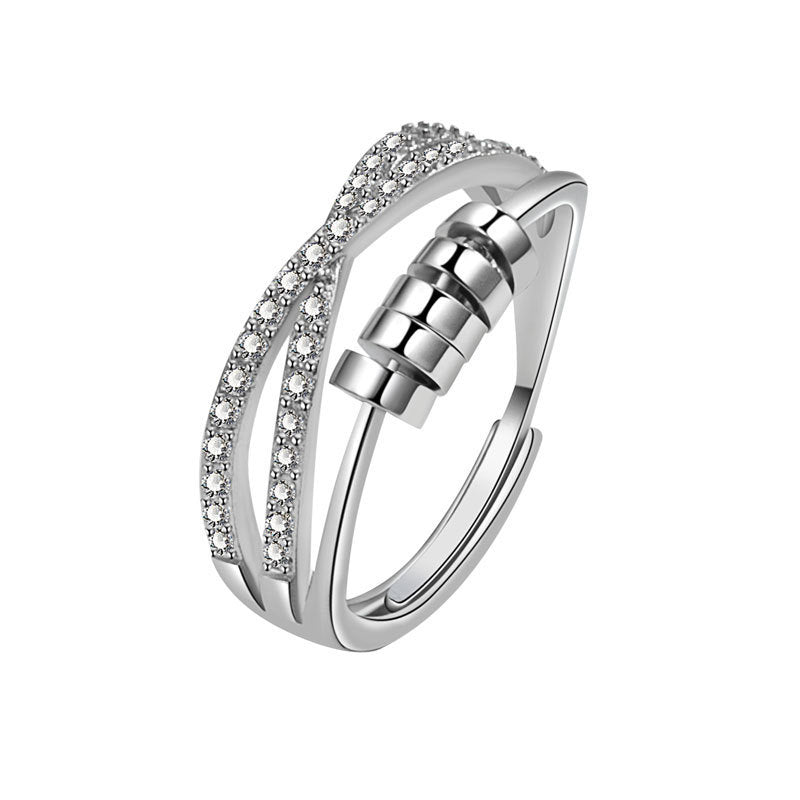 Simple Geometric Diamond S925 Sterling Silver Rotatable Ring Women