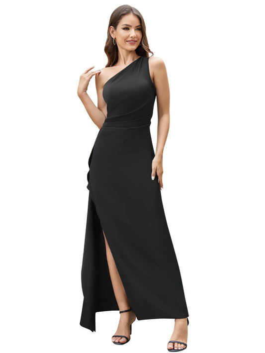 Women's One Shoulder Solid Color Dress