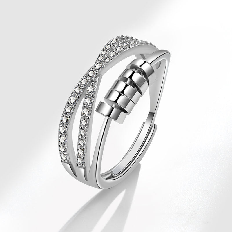 Simple Geometric Diamond S925 Sterling Silver Rotatable Ring Women