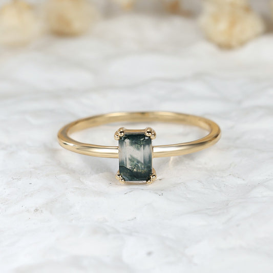 Fashion Retro Rectangular Water Plants Agate Ring