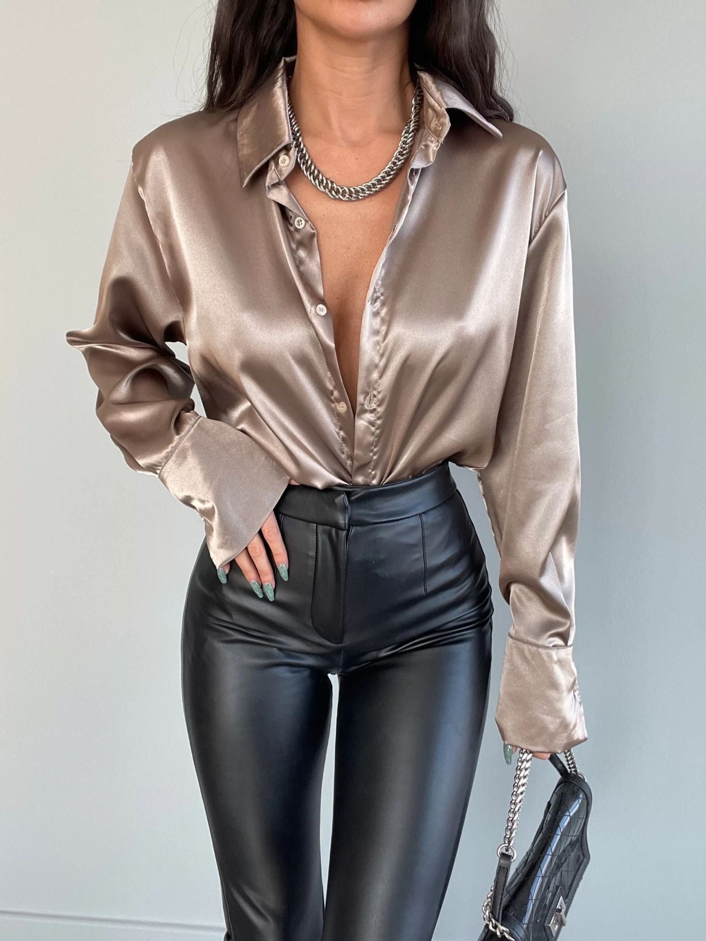 Single-breasted Long Sleeve Lapel Shirt Sexy Women Clothing