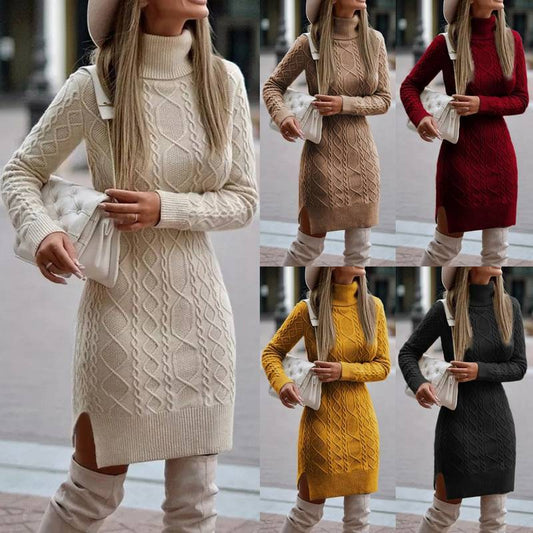 Solid Color Split Twist Mid-length Sweater Women's Skirt