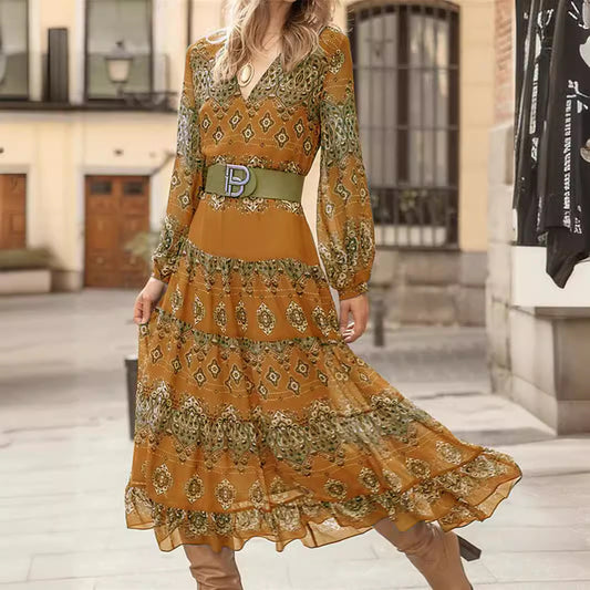 Ethnic Style Pattern Printing Large Swing Dress