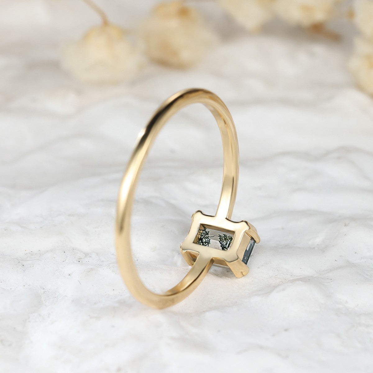 Fashion Retro Rectangular Water Plants Agate Ring