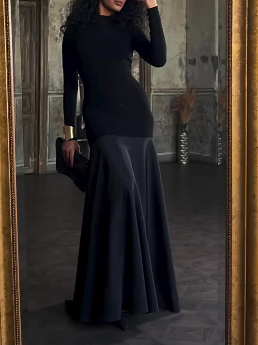 Long-sleeved Paneled Maxi Dress