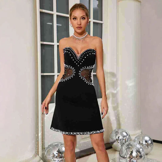 Sexy Cutout Tube Top Bubble Beads Dress