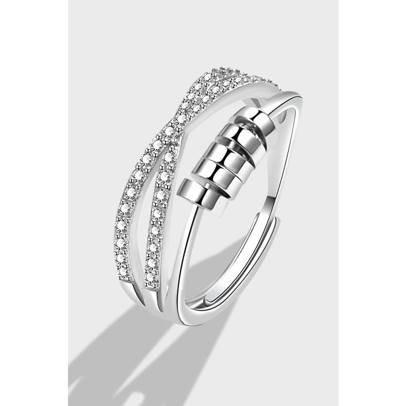 Simple Geometric Diamond S925 Sterling Silver Rotatable Ring Women